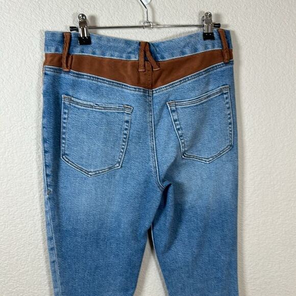Good American Good Legs Suede Mixing Skinny Jeans Denim Light Wash Mixed - Picture 7 of 9